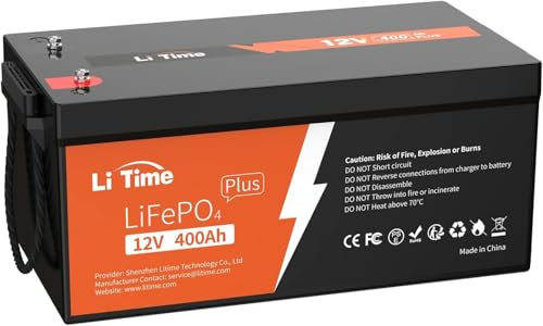 LiTime LiFePO4 12V 400Ah 5120Wh Lithium Battery, Built-in 250A BMS, 10-Year Life and 4000-15000 Cycles, Perfect for Solar Systems, Off-Grid, Power Storage, Caravans