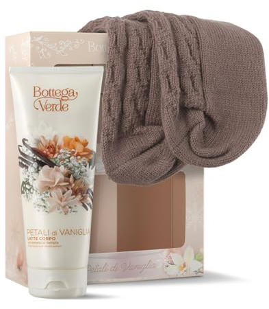 Bottega Verde - Petali di Vaniglia, Confezione Regalo con Latte Corpo Idratante da 200 ml, con Estratto di Vaniglia e Calze Tricot Morbide e Confortevoli, in un Elegante Cofanetto, Idea Regalo