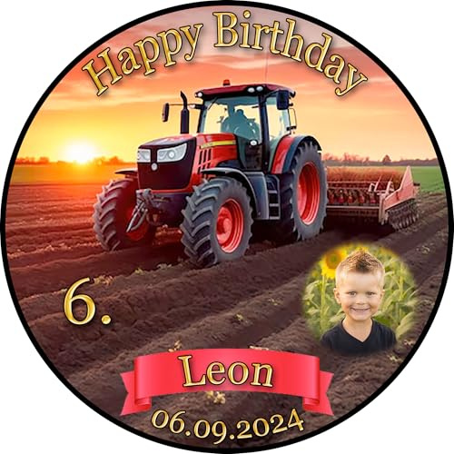 Tortenaufleger Fototorte Tortenbild Geburtstag Party Fahrzeuge Traktor Trecker FZ12 (Zuckerpapier) Rund 20 cm Ø mit Foto
