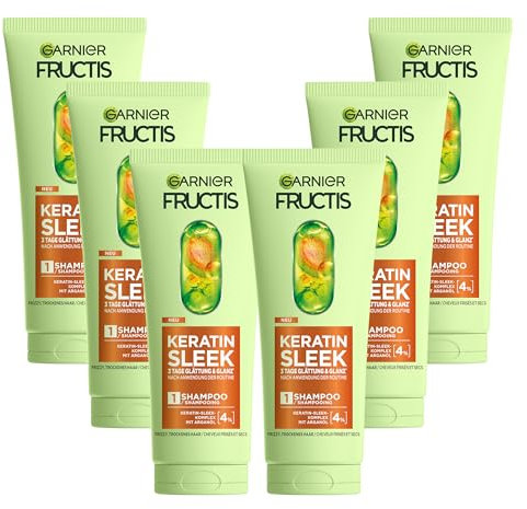 Garnier Fructis Keratin Sleek Shampoo mit Arganöl und Keratin-Komplex für trockenes und zu Frizz neigendes Haar, 6x200 ml