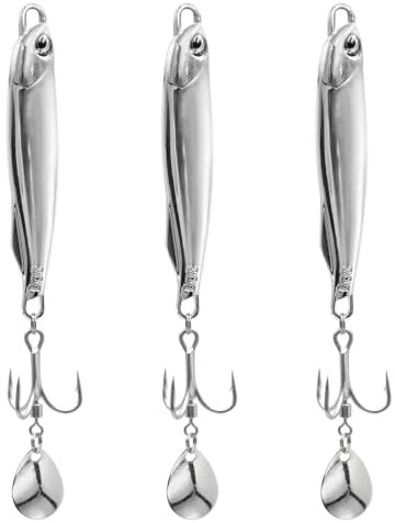 Aoyswuz 3 Piezas 30g Señuelos de Cuchara de Pececillos Plateados 3 Ganchos Señuelos de Pesca para Mar, Aleación de Zinc Anticorrosión Cebos para Pesca Utilizado en Agua Dulce y Salada