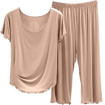 Pigiami Donna Donna Tinta Unita Girocollo Maniche Corte E Capris Pigiama Donna Pile Pesante Pigiama Donna Natale (E, M)
