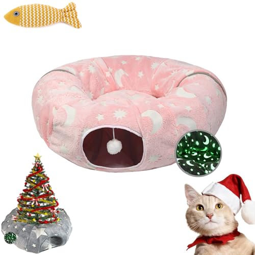 Katzentunnel Weihnachtsbaum, Katzentunnelbett Unter Dem Weihnachtsbaum, Leuchtender Katzentunnel Rund, Selbstleuchtender Flanellstoff, Zusammenklappbares Einfach Zu Installierendes (05)