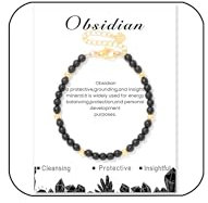 Konxi Naturstein Armband Damen 4mm Perlenarmband Damen Armbands mit Gold Perlen Echtes Edelstein Armband Naturstein Perlen Armbands (Obsidian)