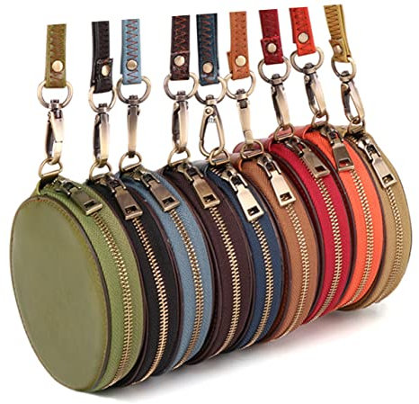 Yardenfun Leder Mini Geldbörse Vintage Runde Kleingeldtasche Lanyard Geldbörse Schlüsseltasche