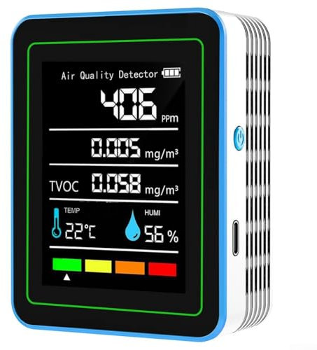 ZMdooreasy 5 In 1 Air Quality Monitor, Smart Home Indoor Tester, TVOC Temperature Humidity Detector For Real Time APP Control, Baby Room Safety, Office Air Health, Rechargeable Type-C(White)