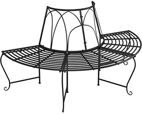 Kangmusi Baumbänke Halbrund 2 STK. Ø159 cm Schwarz Stahl, Schwarz 3095717
