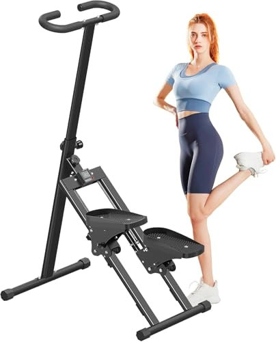 HOFTME Stepper per scale per casa, pieghevole, grande scalatore verticale a pedale per allenamento completo, per esercizi a casa con capacità di carico di 110 kg (corrimano singolo, nero)