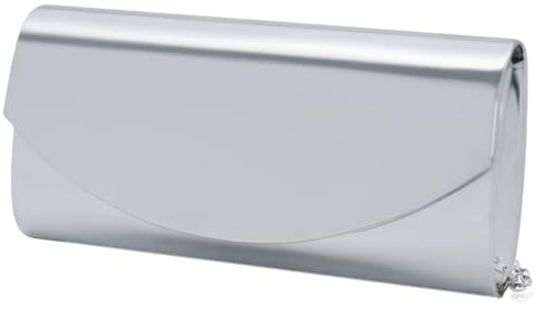 Larcenciel Clutch Silber, PU Leder Handtasche Damen mit Abnehmbarer Kette, Mode Lack Umhängetasche, Elegante Crossbody Tasche, Metallisch Abendtasche für Hochzeit Party Urlaub Date Bankett, 22x11x6CM