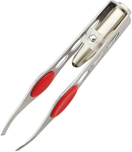 Pinzas plateadas con luz LED para depilación, herramienta de maquillaje, cejas, pestañas, recortadora redonda, recortadora de pestañas, herramientas para cejas, pinzas de cabello, encarnadas para