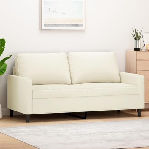 Emmtore Sofa 2-Sitzer, Loungesofa Couch mit Armlehnen Rückenkissen, Wohnzimmersofa Designsofa mit Metallgestell, Sitzmöbel Zweisitzer Samt,Creme,140 cm