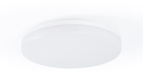BARCELONA LED-Deckenleuchte, 18 W, Deckenleuchte mit Schallsensor + Dämmerungssensor, IP44, Ø 26 cm, neutralweißes LED-Licht für Bad, Küche, Außenbereich