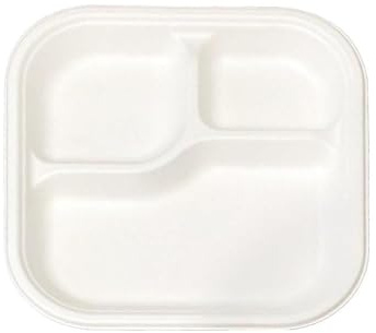 3-Compartment Plates – Heavy Duty Compostable Sugarcane Bagasse Dinner Plates | Biodegradable, Eco-Friendly & Microwave Safe Tableware for Parties, Events & Daily Use (100)