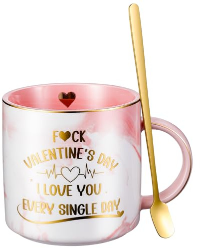 BAIEGOED Valentines Gifts for Her, 380ml Funny Coffee Mug Gifts Pink Marble Mug Romantic Present Personalized Present Valentine's Day Gift for Girlfriend Fiancee Wife