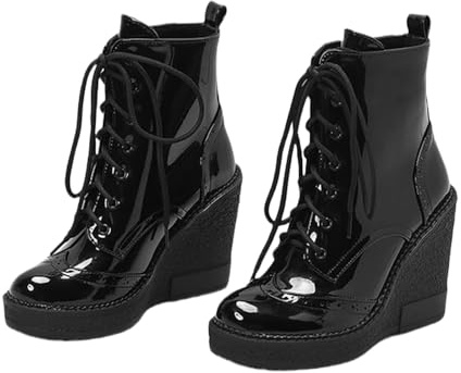 LDXEQIZ Stivaletti Con Zeppa Stivali Stringati Con Plateau Da Donna Stivaletti Biker In Vernice PU Tacchi Alti 11 Cm Scarpe Calde Alla Caviglia For Autunno E Inverno