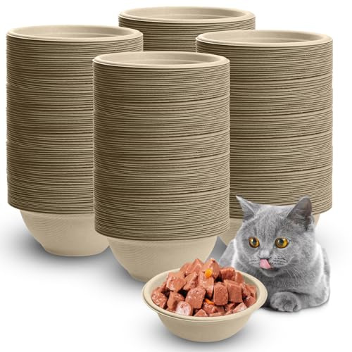 WLFRHD 100 Pack Disposable Bowls, Thickened Pet Food Bowls, Paper Bowls for Pet Feeding, Pet Disposable Feeding Bowls For Kittens, Puppies, Wet And Dry Food (220ml