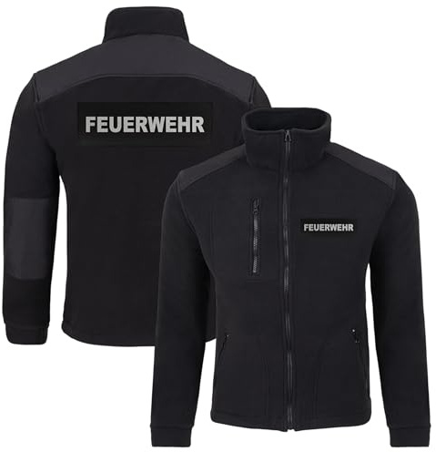 Feuerwehr Fleecejacke Herren, Einsatzjacke mit reflektierendem Aufdruck | Reißverschluss, Verstärkungen, Fleece-Pullover, Sweatjacke bedruckt mit Reflexsilber | Jacke für Dienstalltag, Übungen