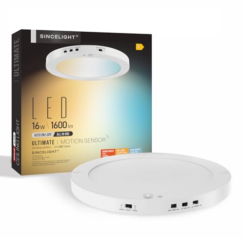 SINCELIGHT Ultimate LED Motion Sensor Ceiling Light (All in ONE), 3000K/4000K/6000K Warm to Cool Turnable, Multi-Mode, Dusk to Dawn & Movement Activated for Hallway/Porch/Closet, Pack of 1