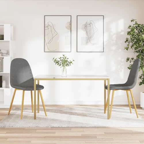 IBUQDDV Lot de 2 chaises de salle à manger rembourrées confortables en velours gris clair avec pieds dorés chromés pour cuisine et salon Siège stable avec revêtement en velours