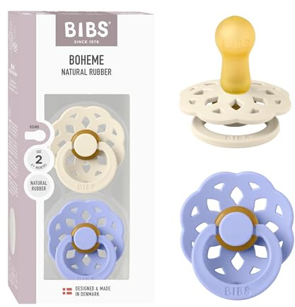 BIBS Boheme Schnuller 2er-Pack. BPA-frei, Kirschform Nippel. Naturkautschuk/Latex, Hergestellt in Dänemark. Größe 2 (6-18 Monate), Ivory/Hush