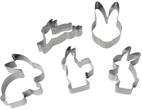 5er Ausstecher-Set Osterhasen, Ausstecher für Plätzchen, Ausstechform für Kekse und Fondant, hochwertiger Keksausstecher, Küchenhelfer aus Edelstahl, Farbe: silber (Packung mit 6)