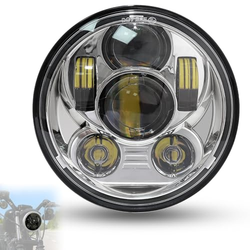 Hokuotolite 5-3/4'' 5.75'' LED Headlight Compatible with Harley Motorcycle Sportster 883 Iron Dyna Street Bob Nightster Night Rod SEALIGHT Headlamp Projector Driving Light,Silver