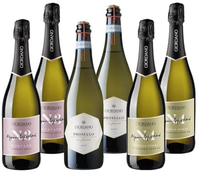 Giordano Vini - Set Prosecco e Spumante 6 Bottiglie 4500ml, Prosecco Frizzante, Spumante Moscato e Ribolla Gialla, Confezione Regalo, Box Degustazione