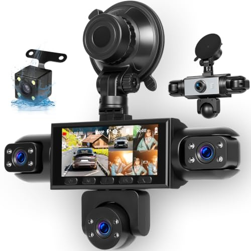 Dash CAM Coche 5 Camaras 1080P Frontal, Trasera, Pantalla IPS de 3.16 | Camara Vigilancia Coche 360 grados, monitor de estacionamiento 24 horas, sensor G, grabación en bucle, instalación sencilla
