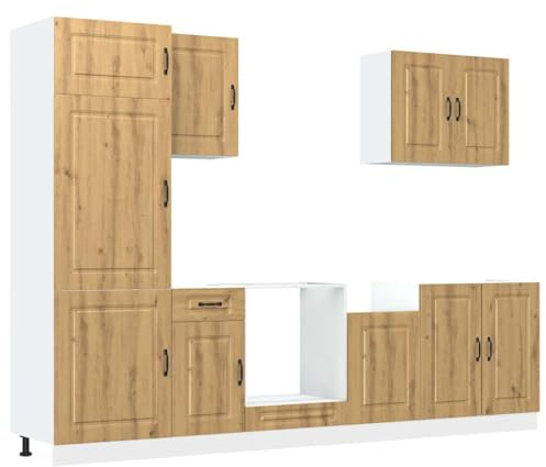Owoxanthellate Set di 7 mobili da cucina Kalmar, mobile da cucina in legno di rovere Artisan, cucina da incasso con lavello, piano cottura, armadi da parete e pannello per lavastoviglie