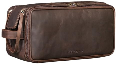 STILORD Barlow Kulturtasche Herren Damen Leder Groß Kulturbeutel zum Aufhängen Echtleder Waschtasche Vintage Reise Toilettentasche mit 6 Elastikschlaufen Farbe:Zamora - braun