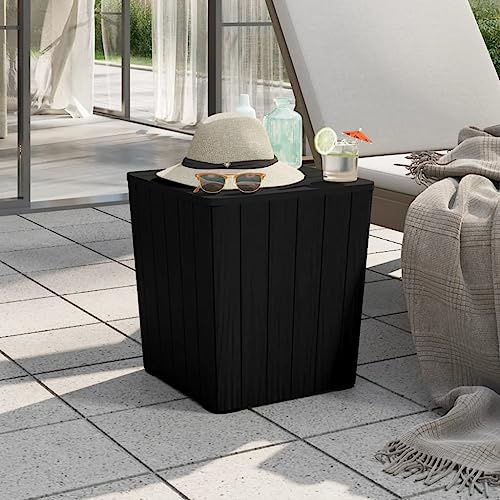 MinoLiving Gartentisch mit Abnehmbarer Tischplatte Schwarz Polypropylen Holz-Optik 38,5 x 38,5 x 42 cm mit Stauraum ideal für Terrasse Balkon Garten und Veranda