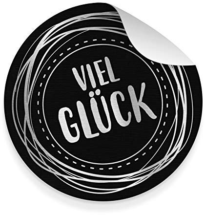 itenga 10x Aufkleber Sticker aus Strukturpapier Geschenkaufkleber zum Basteln rund 9,5 cm (Viel Glück (Schwarz/Silber))