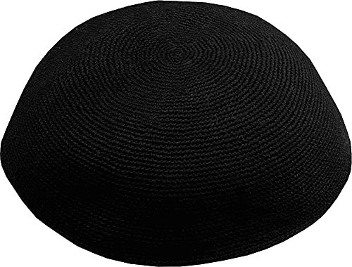 Handgefertigte 100% Baumwolle DMC handgestrickte Kippah-Mütze aus Israel, Hüte für Männer, Yarmulke-Mütze, Kippah für Herren und Kinder (schwarz, 24 cm - 9,5 Zoll-Flat)
