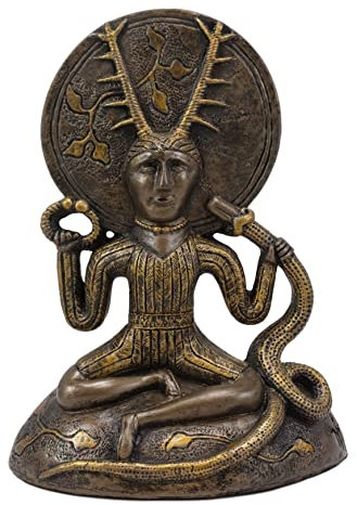 Ebros sitzender keltischer Horngott Herne Cernunnos mit Hirschgeweih und Erdscheiben-Statue Oberon Zell Rendering of Gundestrop Kessel Skulptur 15,9 cm hoch Wicca Heidnismus Akzent Heimdekoration