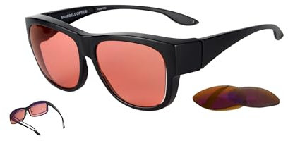 BRADDELL FL-41 Rose Fit-over Glasses with FL-60 Interchangeable Lenses for Migraine Light Sensitivity and Fluorescent LED Glare (Large), Fl-41, Standard