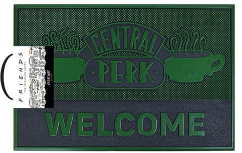 FRIENDS Zerbino (Central Perk Design) Tappetino in gomma – Merchandising ufficiale, nero/verde, 40 cm x 60 cm