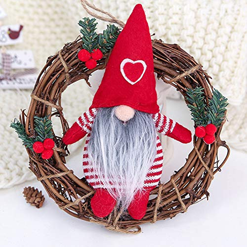 WZCXYX Weihnachten Gesichtslose Puppe Girlande Kleine Puppe Rattan Ring Anhänger Puppe Girlande Fenster Ornamente Weihnachtsschmuck(Color:rot)