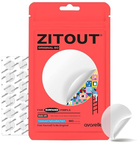 AVARELLE Patchs à boutons pour le visage | ZITOUT™ Patchs hydrocolloïdes contre l'acné pour couvrir les imperfections | Patchs FSA HSA Zit avec arbre à thé, calendula et Cica | (12 mm, 80, compte)