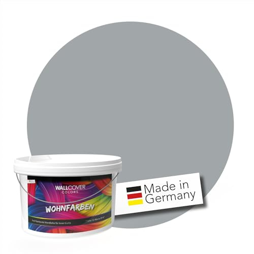 WALLCOVER hochwertige Wandfarbe für Innen | Grau | 5L für 40m² | Hochdeckende Innenfarbe Matt (Klasse 1) | Profi Qualität aus Deutschland
