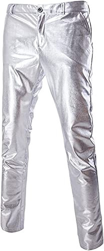 PARKLEES Nightclub-Hose für Herren in Metallic-Gold mit geradem Bein, silber, 32