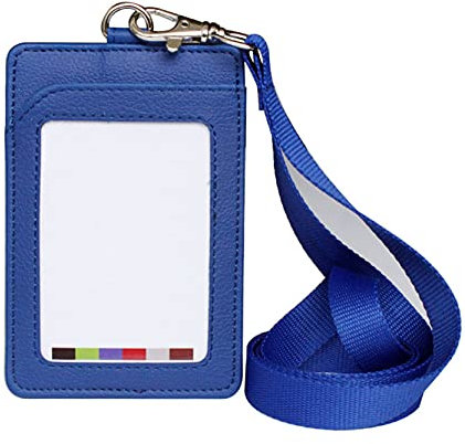 Anawakia Porte-badge vertical en cuir synthétique avec cou amovible (bleu, 1 pièce)