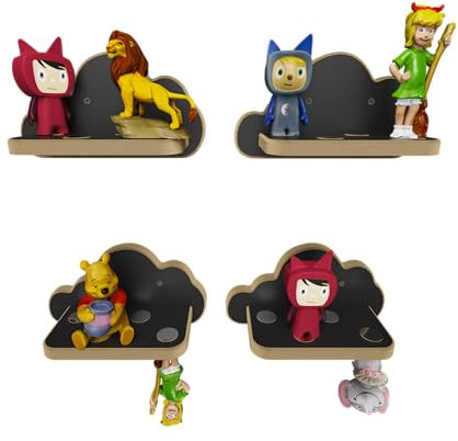 Holzura Regal für Toniefiguren, Wandregal für Kinder, Aufbewahrung für Tonies und Tonibox, Kinderregal für Tonie, Wolke (4er Set)