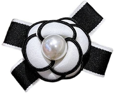 Broche fleur camelia perle haute bibibijoux application luxe femme blanche et noire perle bijou pin BROOCH Brillabenny, taglia unica, Cuir, Perle