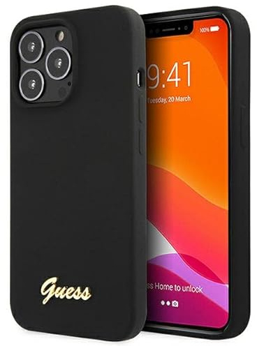 Guess GUHMP13LLSLMGBK Hülle für iPhone 13 Pro / 13 6,1 schwarz Silicone Script Gold Logo