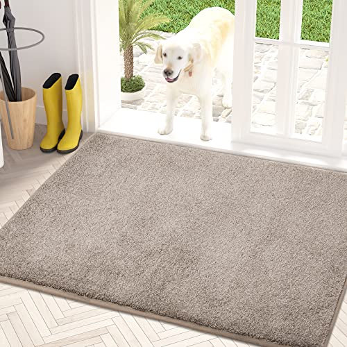 PURRUGS Dirt Trapper Door Mat 31.5 x 47, Non-Slip Machine Washable Entry Rug, Shoe Scraper, Dog Doormat, Super Absorbent Welcome Mat for Front & Back Door, Muddy Shoes & Paws, Taupe