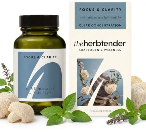 Lion’s Mane & Holy Basil Supplement – Focus & Clarity 60 Capsule Jar - Organic Lion’s Mane Capsules - Brain & Focus Supplement - Holy Basil Herbal Capsules for Mental Clarity & Calm Energy