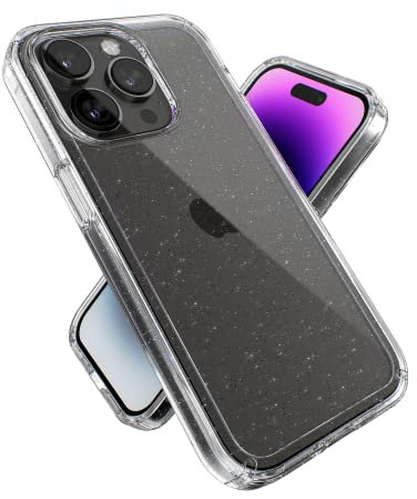 Speck Products Gemshell Glitter iPhone 14 Pro Case, Clear/Clear W/Platinum Glitter