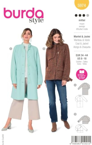 burdastyle Schnittmuster 5974, Mantel und Jacke selbst nähen [Damen, Gr. 34 - 44] Level 3 für Fortgeschrittene