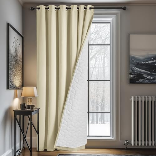 Deconovo Vorhang Verdunklungsvorhang Gardinen mit Ösen Winter Wärmehaltung Dicke Thermo Vorhänge gegen Kälte Raumtrenner Türvorhang Kälteschutz, 260x200(HöhexBreite), Beige, 1 Stück