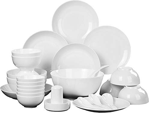MIlAodE Geschirr Keramik Geschirr Glasiertes Bone China Pure White Schalen- und Teller-Set 30-TLG